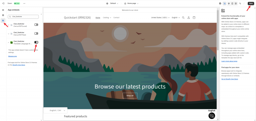 Ciwi storefront theme embed preview